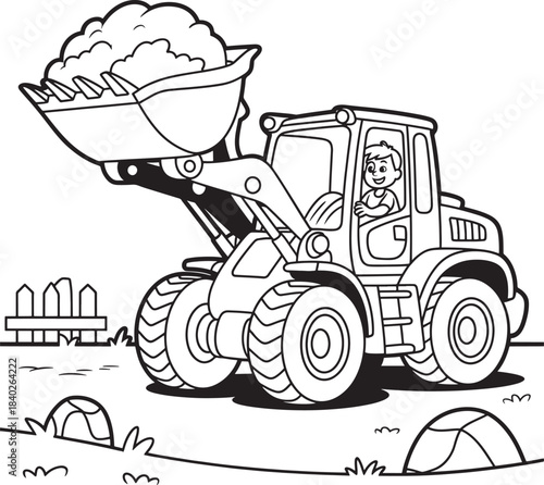 Cartoon front loader truck carrying dirt excavator construction vehicle for kids