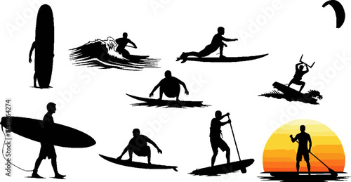 silhouette icon of a surfer 