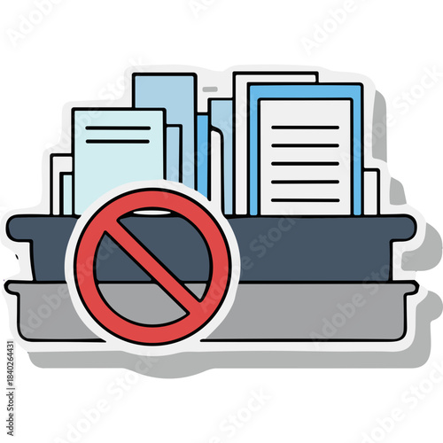 Stack Of Documents With Prohibition Sign On Top Icon Illustration Representing Document Restriction And Paperwork Ban Against White Background