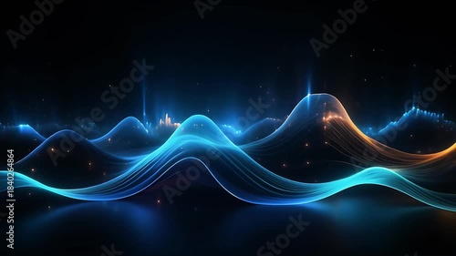 Abstract wave patterns in blue and orange light animation