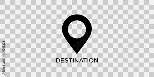Black hand drawn map pin with the word destination underneath