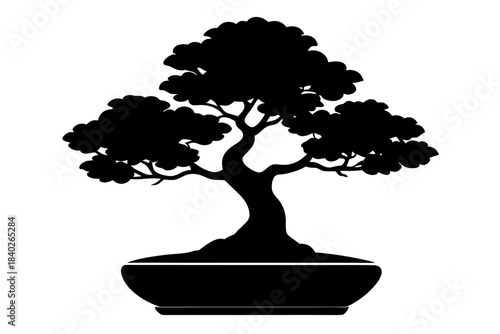 Bonsai Tree silhouette vector, Bonsai Icon black symbol
