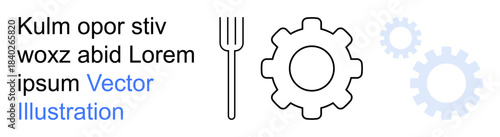 Mechanisms, tools, development, technology, systems, efficiency. A fork and gear icons alongside placeholder text. Mechanisms and tools concept for development and efficiency