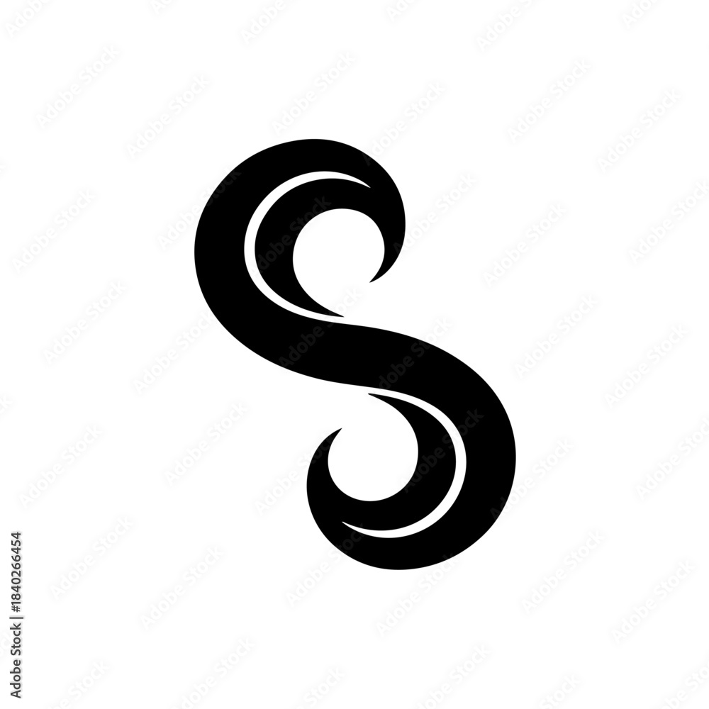 Naklejka premium Stylized black swirling abstract shape resembling a dynamic wave or a fluid motion on a clean white background. isolated on transparent background