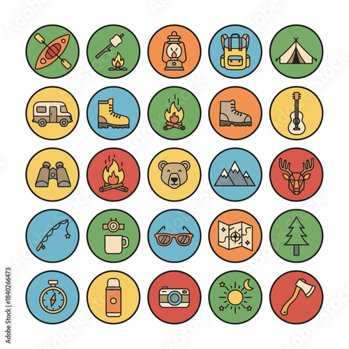 Camping and hiking icon set  camping, hiking, icon, set, outdoor, adventure