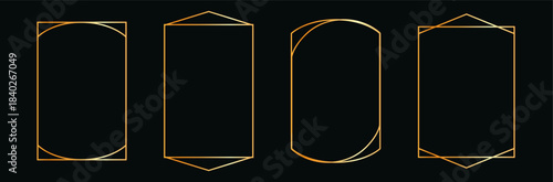 Golden thin Line frames set. Gold vector borders Luxury minimalist collection. Geometric banners decorative linear rectangles.