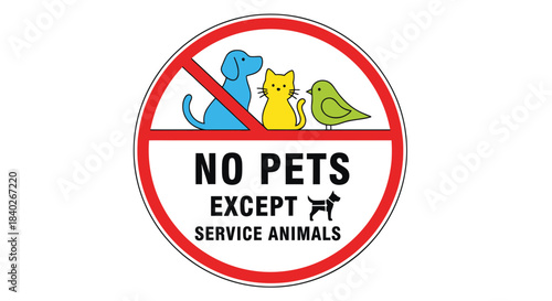 No Pets Allowed, Including Pets, Excluding Service Animals, Signage Illustration Design