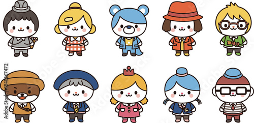 Cute cartoon character clipart set featuring adorable boys and girls in colorful outfits, perfect for stickers, crafts, scrapbooking, teaching materials, and digital projects