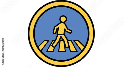 Pedestrian Safety Sign: A Clear Symbol Indicating Designated Crossing Zone On Yellow Lines