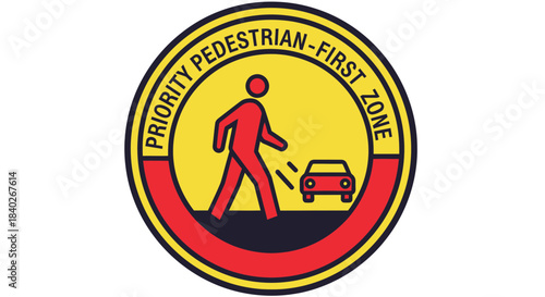 Pedestrian Safety Icon Representing Walkway Regulations and Prioritized Zones for Traffic