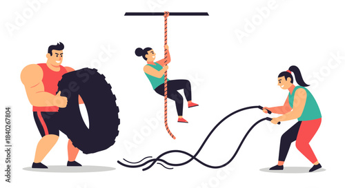 People Engaging In Diverse Exercises During Intense Physical Fitness Training Activities