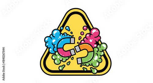 Magnetic Attraction Within A Triangle Warning Sign, Science Experiments Concepts
