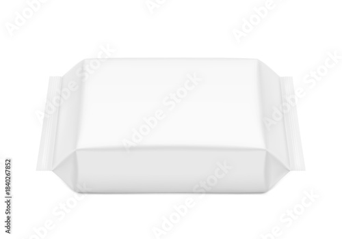 Blank flow package bag mockup. Vector illustration isolated on white background. Perfect to create your final pack shot. EPS10.