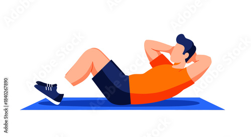Man In Sportswear Doing Crunches On Exercise Mat For Fitness And Bodybuilding
