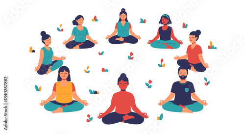 People Meditating In A Circle, Promoting Mental Wellness And Mindfulness Activities