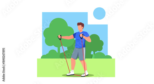 Man Exercising With Resistance Bands Outdoors Representing Health And Fitness