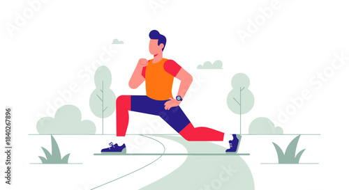 Man Performing Lunge Exercise Outdoors in Park with Bright Colors and Abstract Design