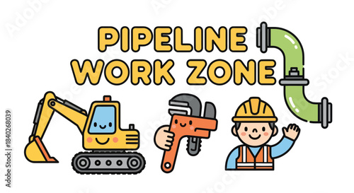 Pipeline Work Zone Illustrated: Construction Site, Safety, and Engineering Design Concept