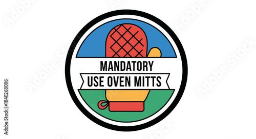 Mandatory Kitchen Safety: Vibrant Illustration Of Oven Mitts Warning Symbol Required for Heat
