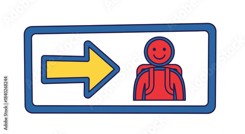 Positive Traveler Awaits Direction, Entering Journey's Start, Simple Illustration Sign