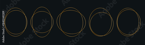 Thin set gold elegant luxury frames. Vector simple line gold border circle. Premium design template for card, cosmetic, wedding, gala invitation.