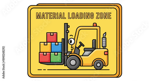 Material Loading Zone Illustration of a Cheerful Forklift Carrying Colorful Boxes at Work