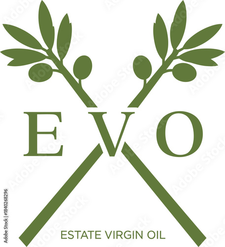 Estate Virgin Oil EVO logo design featuring olive branches and fruit vector illustration 