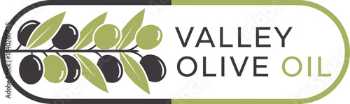 Valley Olive Oil brand logo featuring olives and natural branch design vector illustration 