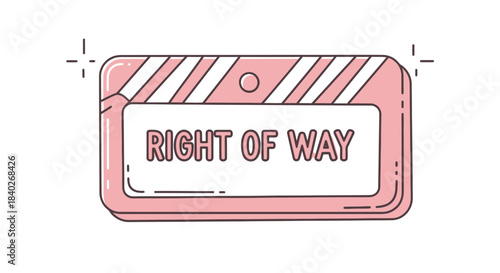 Minimalist Pink Right Of Way Sign And Road Transportation Illustration On White