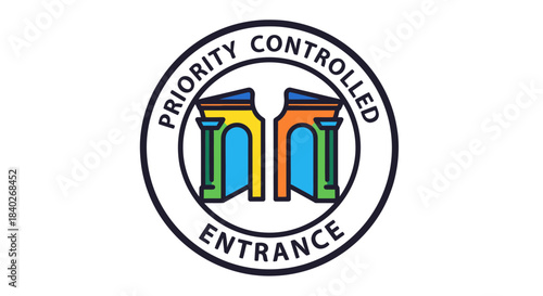 Priority Entrance Sign Showcasing Controlled Access With Colorful Architectural Elements