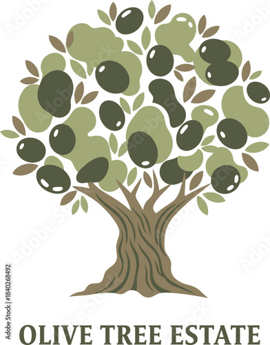 Olive Tree Estate Logo Symbolizing Nature Harvest and Mediterranean Lifestyle Vector Illustration 