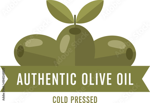 Authentic Cold Pressed Olive Oil Label Design with Green Olives Vector Illustration 