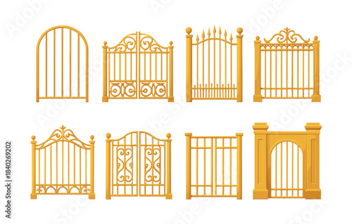 Decorative gates and fences, flat vector illustration, ornate and elegant design