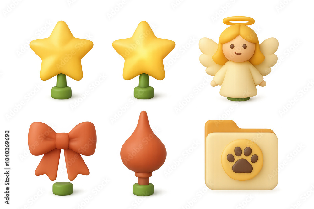 Naklejka premium Cute cartoon tree toppers and ornaments for holiday decoration and craft projects