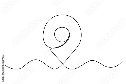 Continuous one line drawing of a map pin location icon in simple minimalist outline style
