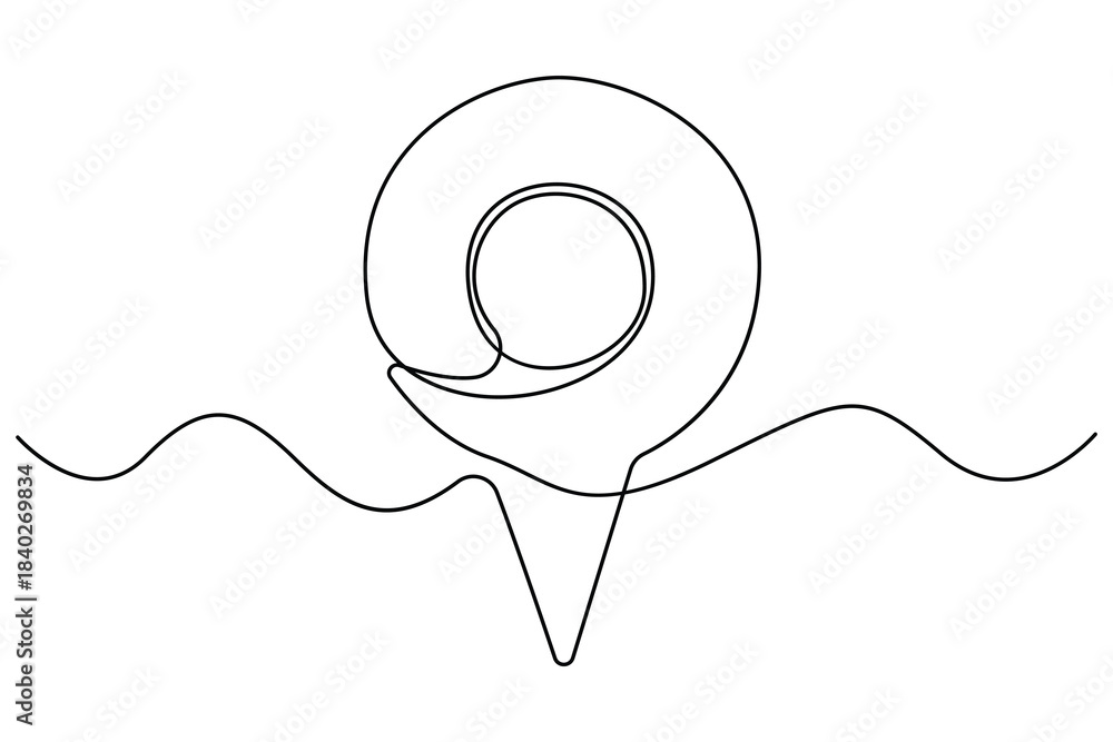 Obraz premium Continuous one line drawing of a map pin location icon in simple minimalist outline style 