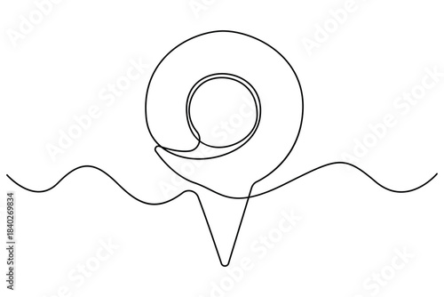 Continuous one line drawing of a map pin location icon in simple minimalist outline style
