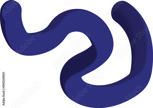 Fluid blue 3d abstract wavy ribbon shape on white background