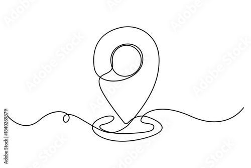 Continuous one line drawing of a map pin location icon in simple minimalist outline style
