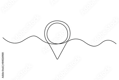 Continuous one line drawing of a map pin location icon in simple minimalist outline style

