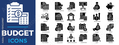 budget, finance, business, investment, financial, tax icon set. Outline icons collection. Simple vector illustration