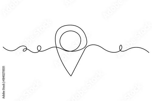 Continuous one line drawing of a map pin location icon in simple minimalist outline style
