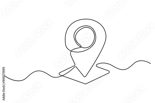 Continuous one line drawing of a map pin location icon in simple minimalist outline style
