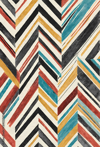 Striking diagonal lines in a vivid mix of colors form an engaging herringbone pattern. The bold interplay invites viewers to explore rhythm and energy in design Generative AI