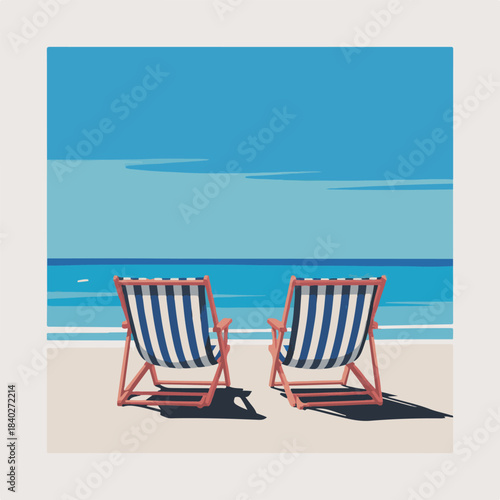 Minimalist Retro Style Beach Chairs on the Sand PosterPrint