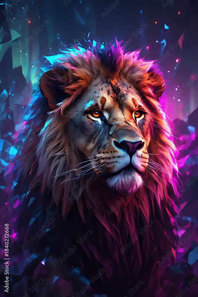 Fototapeta abstract blue background with lion head