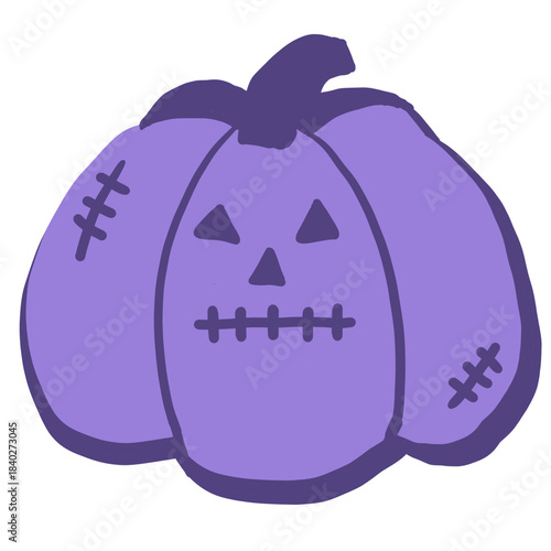 Cute purple Halloween pumpkin with a smiling carved face, simple cartoon style, perfect for festive decorations, kids art, stickers, and holiday graphics.