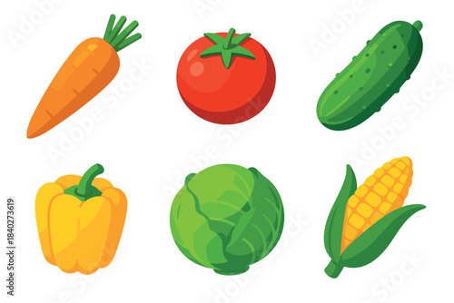 Fresh colorful healthy vegetables collection for a balanced diet, showcasing a variety of garden produce in a vibrant, illustrative style.