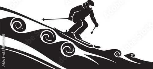 A dynamic collection of Winter Ski Silhouettes featuring skiers in action, including downhill skiing, cross-country skiing, jumping, and freestyle movements.