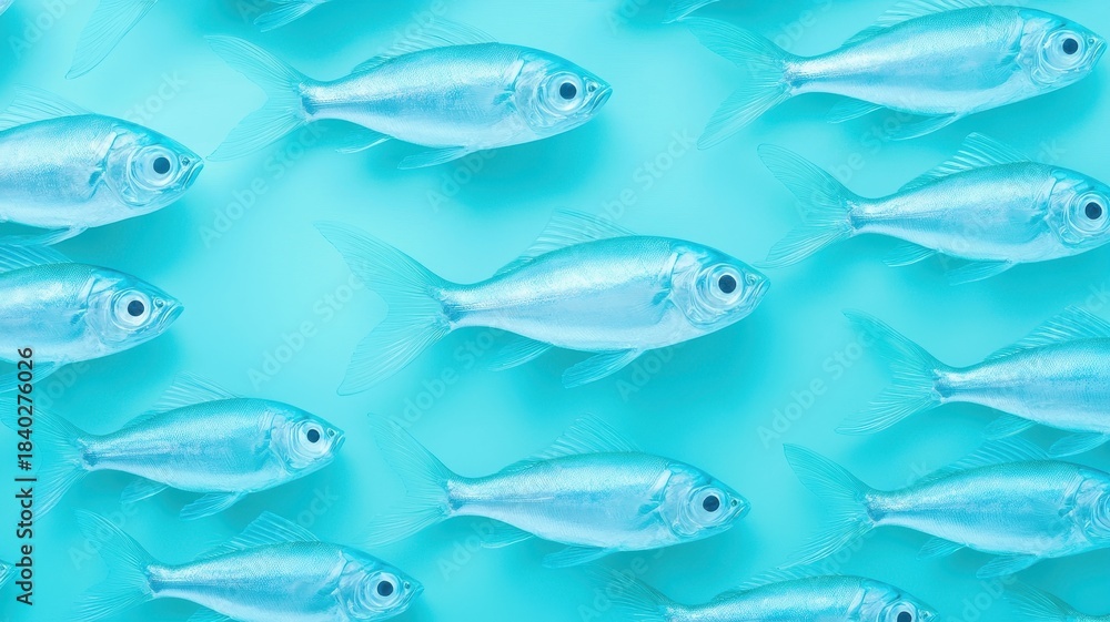 Naklejka premium Glass fish in crystal-clear ocean, transparent and reflective details, 3D illustration